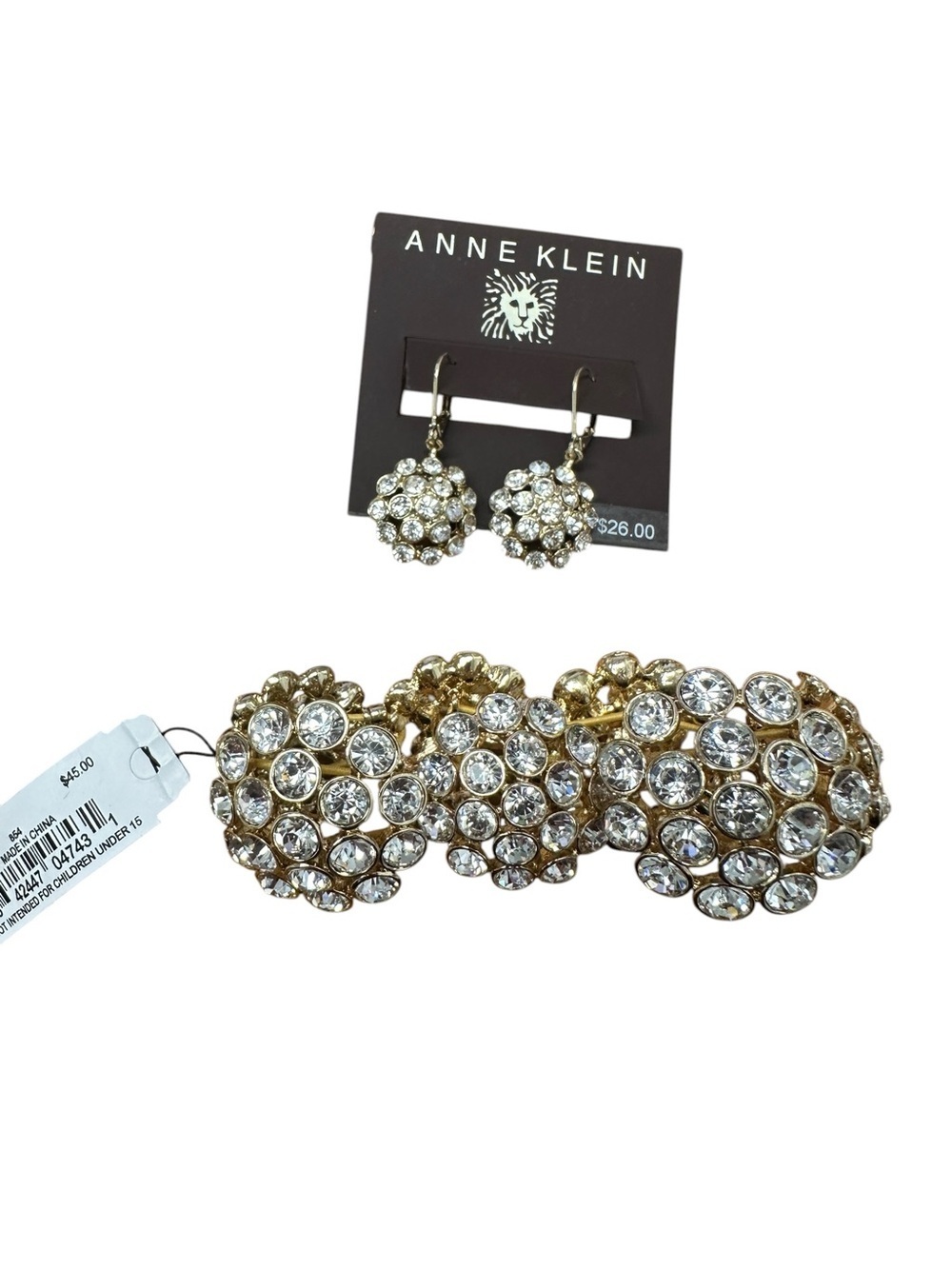 Anne Klein rhinestone Jewelry Set with matching bracelet and drop earrings NEW